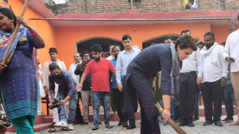 After Yogi jibe, Priyanka lifts broom again, says remark against crores of Dalit safai karamcharis